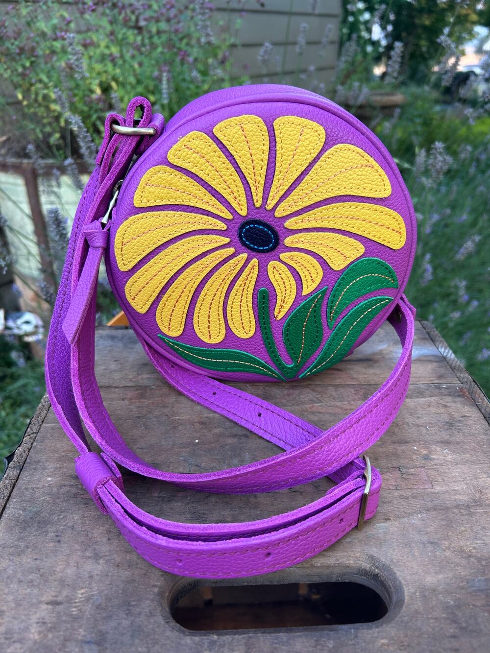 Portland Leather Limited Edition Wildflower Circle Crossbody Bag CATTLEYA